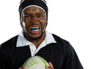 Rugby player using mouthguard