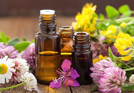 oil bottles and flowers