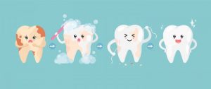 cute tooth characters cleaning stains
